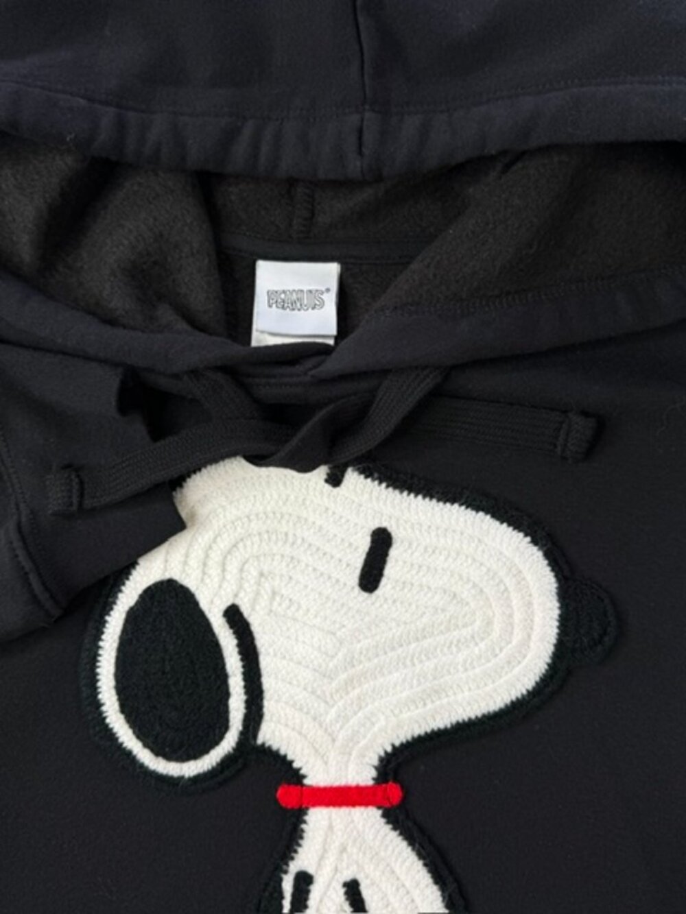 Peanuts Crochet Embroidered Snoopy Black Hoodie Sweatshirt XXL Classic Cartoon - Picture 4 of 11